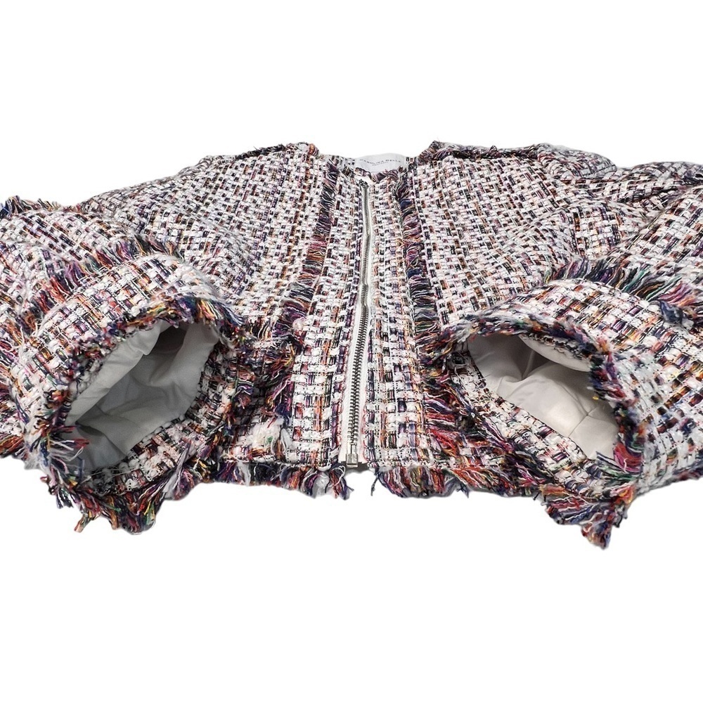 CAROLINA BELLE Montreal Crop Tweed Zip Front Multicolor Blazer Jacket Size L - Picture 11 of 16